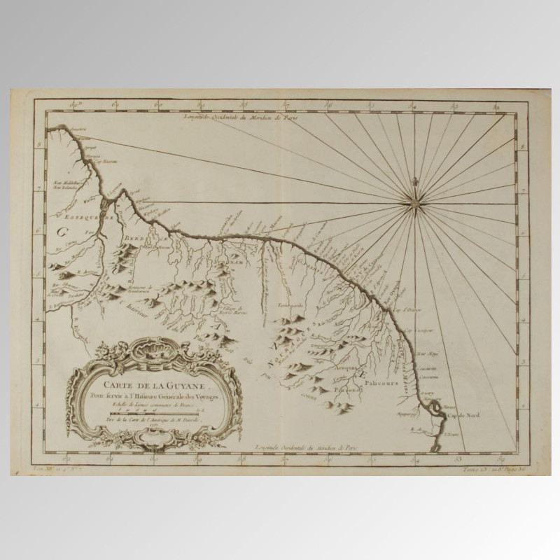GUAYANA. 1757 CARTE DE LA GUYANE Pour servir à l´Histoire Generale des Voyages