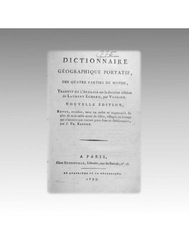 DICTIONNAIRE GEOGRAPHIQUE PORTATIF - 1795