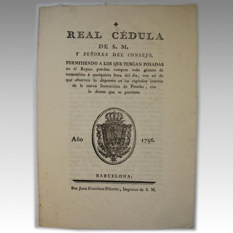 REAL CEDULA DE S.M. PARA LOS QUE TENGAN POSADAS (1796)